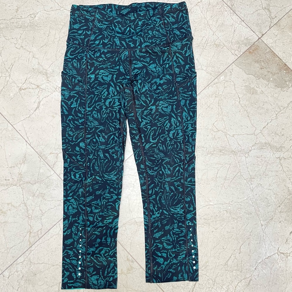 LULULEMON Fast Free Crop Thrive Viridian Green Black Legging Nulux Sz 4 High Ris